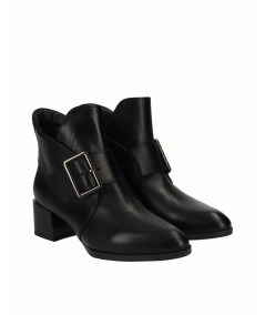 Black smooth leather high-heeled ankle boots