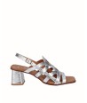 Silver leather heeled sandal