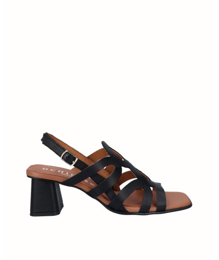 Black leather heeled sandal