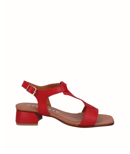 Red leather heeled sandal