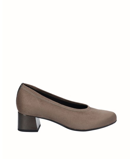 Taupe lycra heeled lounge shoe