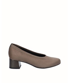 Taupe lycra heeled lounge shoe
