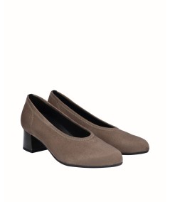 Taupe lycra heeled lounge shoe