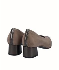 Taupe lycra heeled lounge shoe