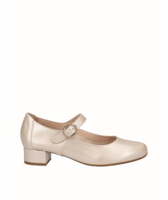 Mary Janes high heel shoe in pearly beige leather