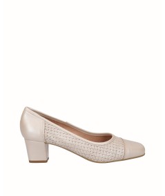 Beige pearly leather high-heeled lounge shoe