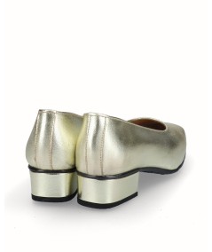 Zapato salón tacón piel oro