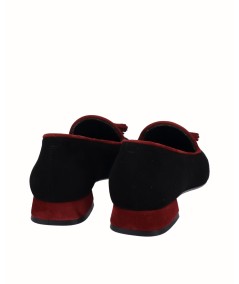 Black and burgundy suede low heel shoe
