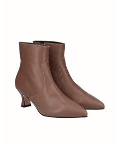 Taupe smooth leather heeled ankle boot