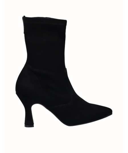 Black lycra heeled ankle boot