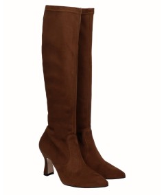 Lycra leather heeled boot