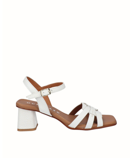 White leather heeled sandal