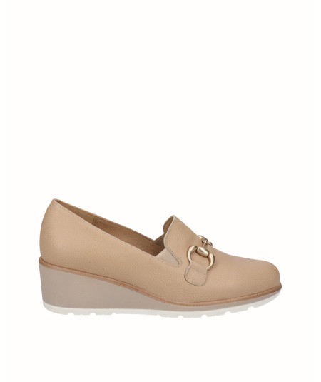 Taupe leather wedge shoe