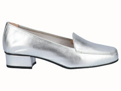 Zapato Tacon Mocasin Piel Plata