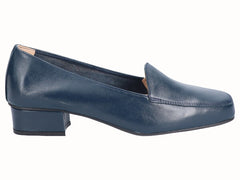 Zapato Tacon Mocasin Piel Marino