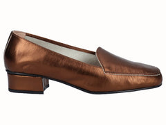 Zapato Tacon Mocasin Piel Bronce