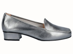 Zapato Tacon Mocasin Piel Plata Vieja