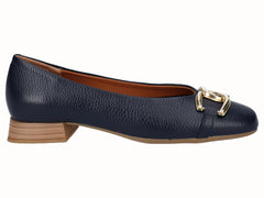 Zapato Bailarina Tacon Bajo Piel Marino