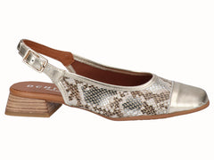 Zapato Tacón Bajo Destalonado Serpiente Oro