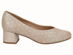 Zapato Salón Tacón Bajo Piel Beig Planta Extraible