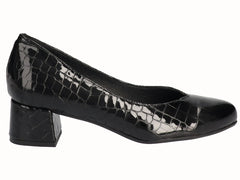 Zapato Salón Tacón Bajo Piel Negro Planta Extraible