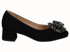 Zapato Salón Tacón Ante Negro Flor