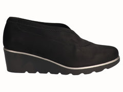 Zapato Cuña Licra Ante Negro Plantilla Extraíble