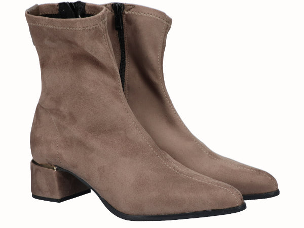 Botines Tacón Dorado Licra Ante Taupe
