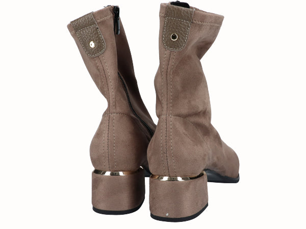 Botines Tacón Dorado Licra Ante Taupe