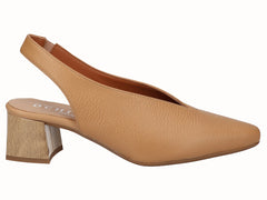 Zapato Salón Tacón Destalonado Piel Camel