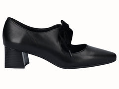 Zapato Tacón Piel Negro Cordón Terciopelo