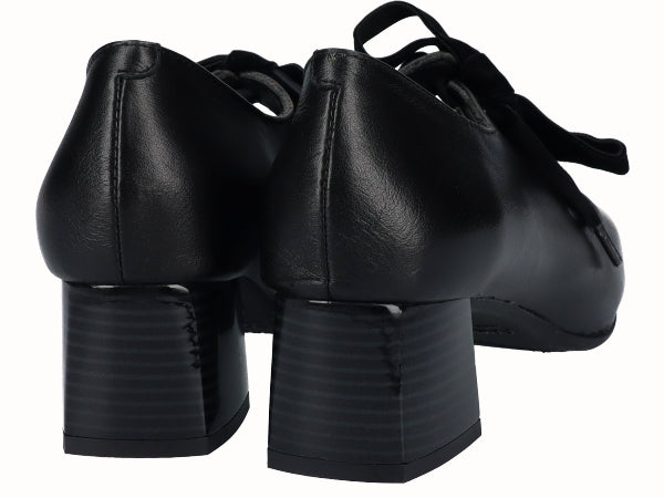 Zapato Tacón Piel Negro Cordón Terciopelo