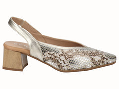 Zapato Tacón Destalonado Fantasía Serpiente Oro