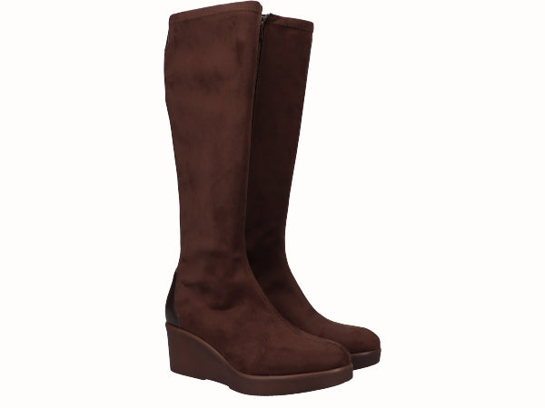 Bota Alta Cuña Licra Moka