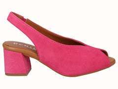 Zapatos Peep Toes Destalonados Ante Fuxia