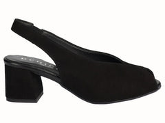Zapatos Peep Toes Destalonados Ante Negro