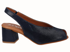Zapatos Peep Toes Destalonados Piel Marino