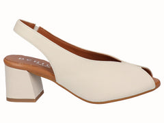 Zapatos Peep Toes Destalonados Piel Crema