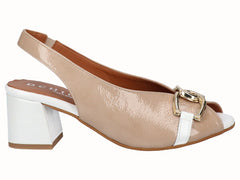 Zapatos Peep Toes Destalonados Charol Beig Blanco