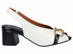 Zapatos Peep Toes Destalonados Charol Blanco Negro