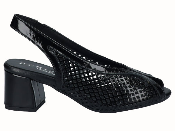 Zapato Peep Toes Tacón Piel Charol Negro