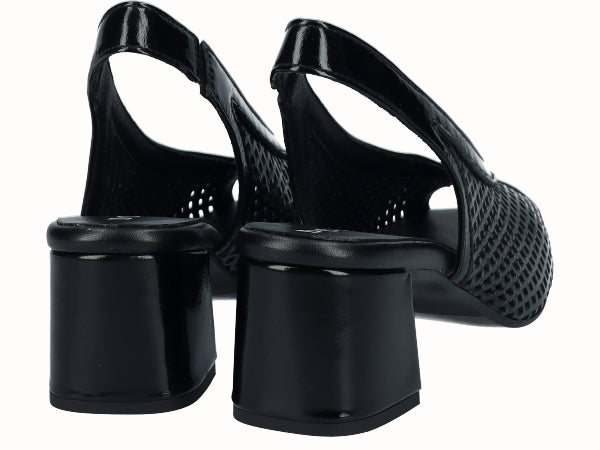 Zapato Peep Toes Tacón Piel Charol Negro