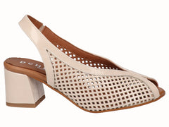 Zapato Peep Toes Tacón Piel Charol Beig